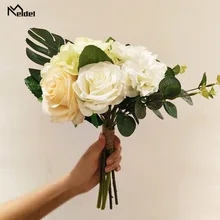 Meldel Свадебный букет невесты Роза для подружки невесты Гортензия Букет искусственного шелка Цветок тропические Пальмовые Листья дома свадебные принадлежности