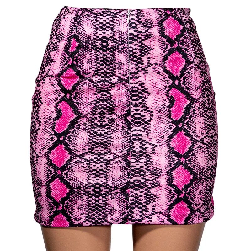 2019 Для женщин Элегантный змея мини-юбка с принтом Faldas Mujer на молнии дизайнерский карандаш юбки женские повседневные уличная Chic Юбки Bodycon