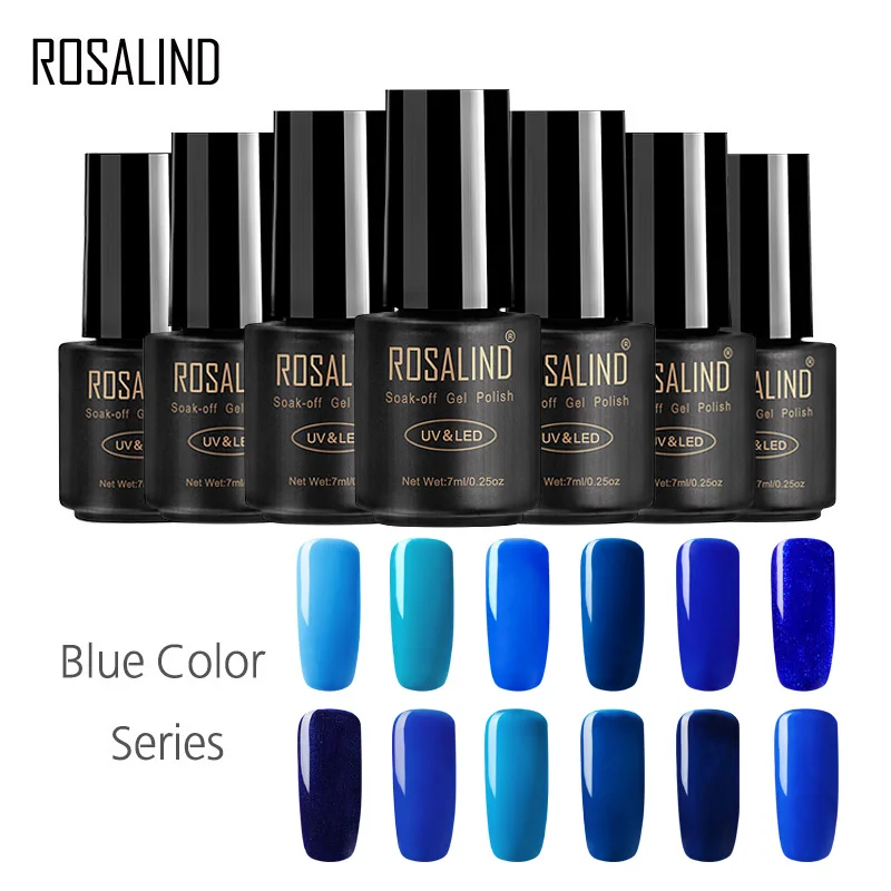 

ROSALIND Gel 1S 7ML Popular BLUE Color Series UV LED Gel Nail Polish Top Base Coat Needed Nail Art Semi Permanent Gel Lacquer