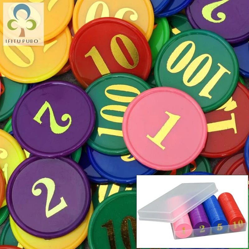 160Pcs/Box Plastic Poker Chip with 4 Golden Large Numbers Printing for