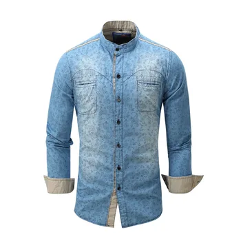 

Spring Casual Men's Denim Shirts Classic Vintage Blue Jeans Shirt Slim Fit Long Sleeve Pockets Camisas Chemise Vestidos