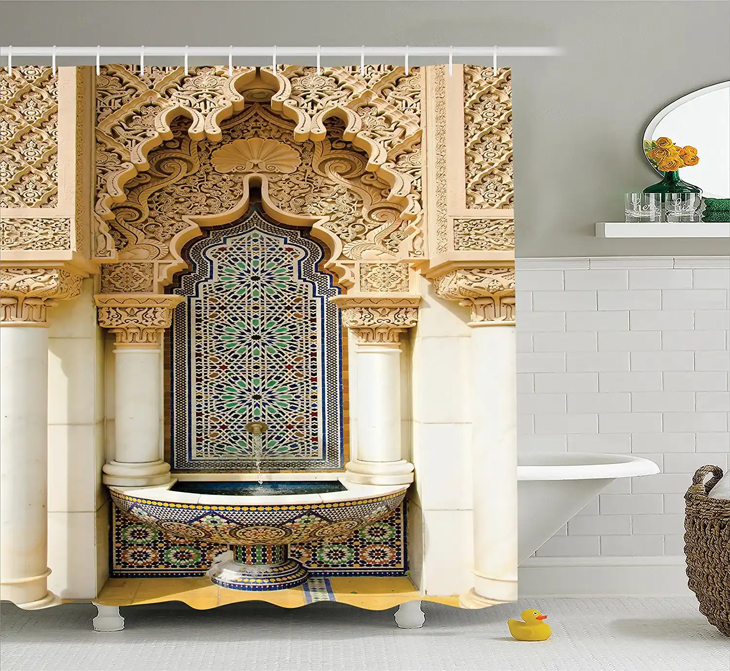 Memory Home Moroccan Decor Shower Curtain Vintage Building Design Polyester Fabric Bathroom Shower Curtain Set With Hooks