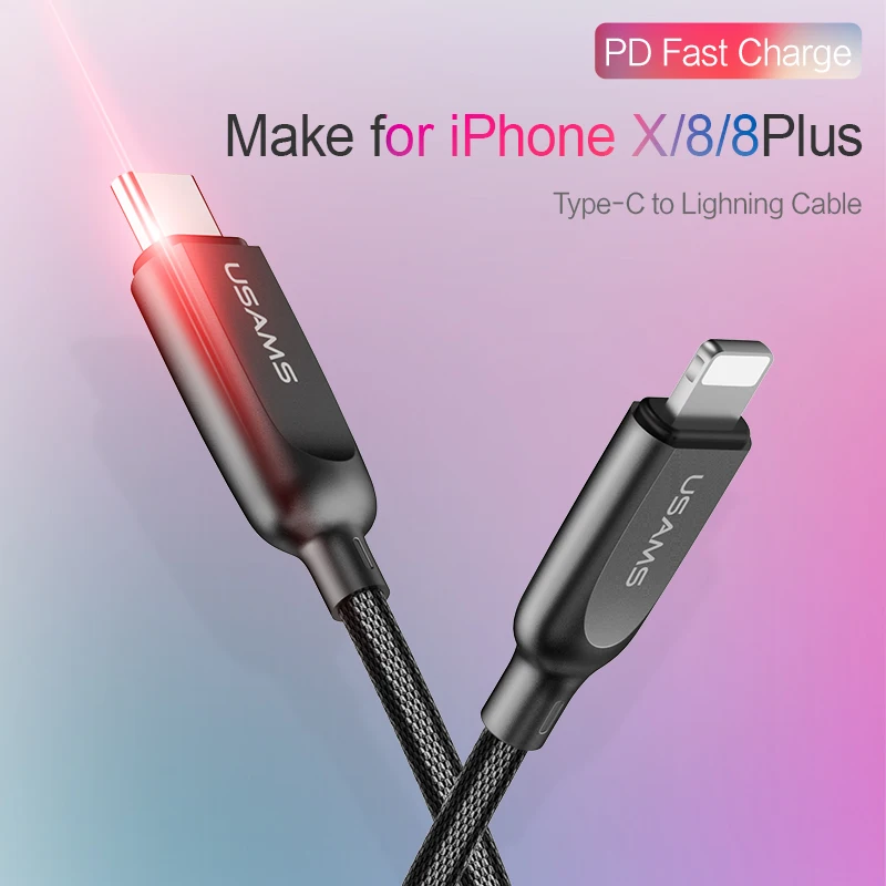 USAMS for iPhone X 8 7 6 Plus 18W Type C to lighting PD Fast Charger Cable Type-C to 8Pin USB Cable 2 in 1 Sync & Charging Cable USAMS for iPhone X 8 7 6 Plus 18W Type C to lighting PD Fast Charger Cable Type-C to 8Pin USB Cable 2 in 1 Sync & Charging Cable