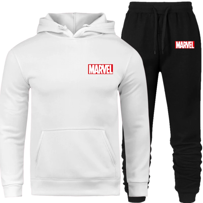 Куртка+ штаны, толстовка, спортивный костюм, зимний флисовый комплект с капюшоном и принтом Marvel, мужской комплект из 2 предметов, толстовка, костюм, пальто, бренд