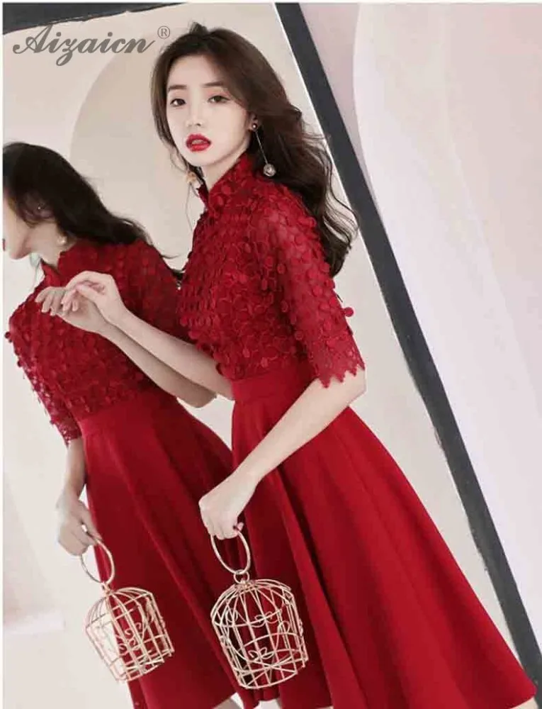 Красные элегантные свадебные Qipao короткие китайские женские халаты традиционное китайское свадебное платье обувь для девочек Cheongsam