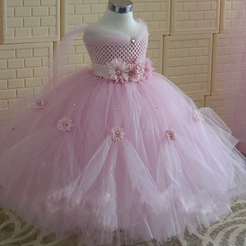 Robe Tutu de Princesse Demoiselle d'Honneur Romantique Fille Rose Poudré ○  ALICIA - Le P'tit Grain de Mil