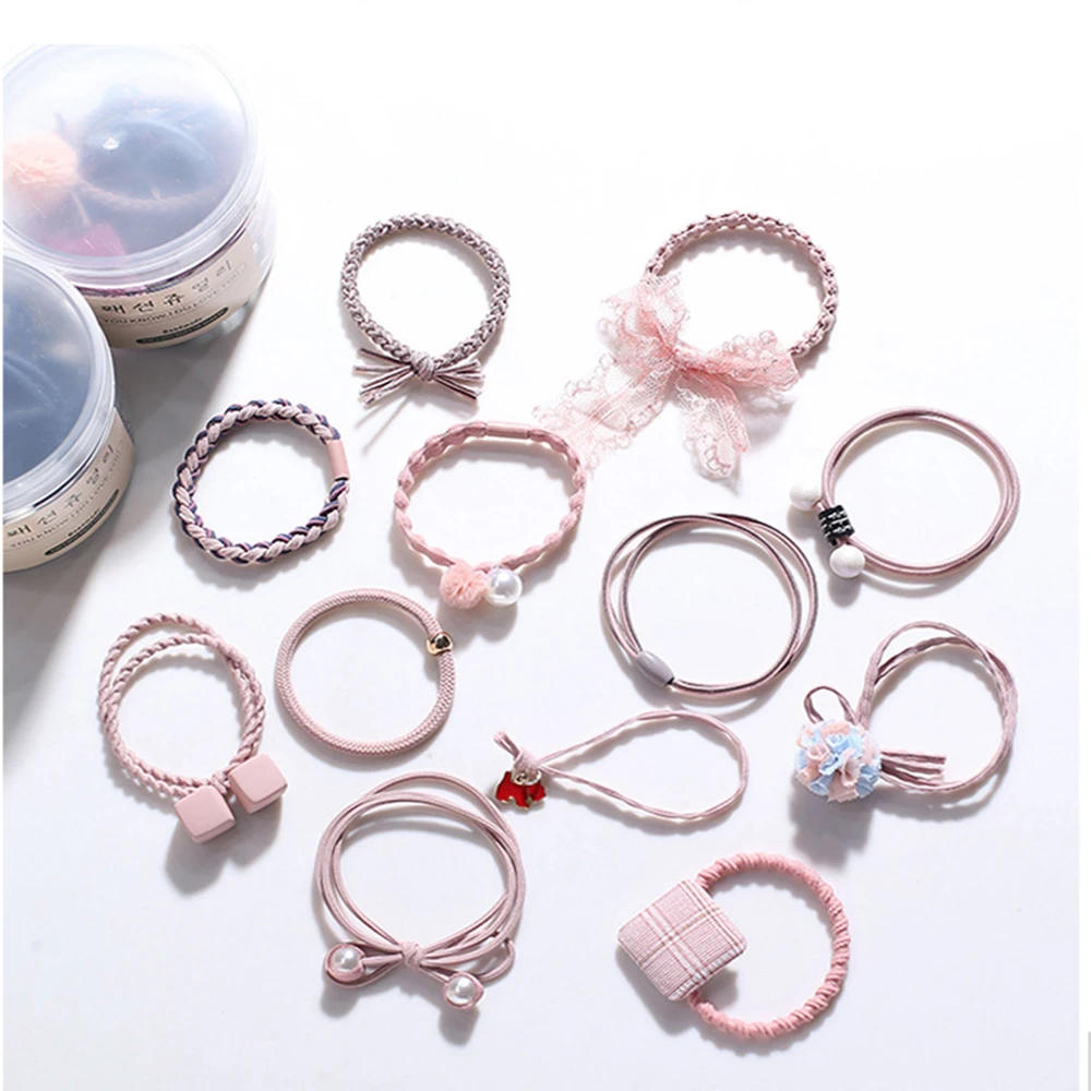 

12pcs/1 Bottle Fashion Elastic Hair Bands For Women Hair Band Lace Rubber Bands Bowknot Girls Ponytail Holder Hair Accessories