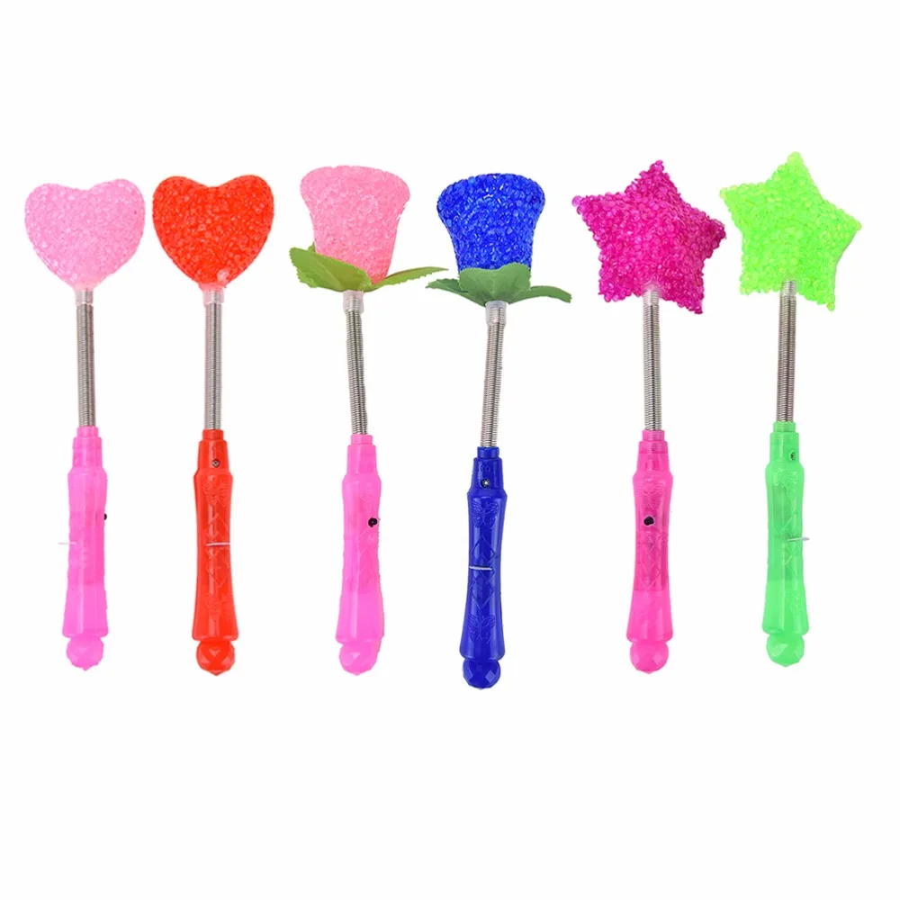 

1PCS Rose Heart Star Design LED Magic Star Wand Flashing Lights Party Xmas Halloween Star Heart Flower Sticks LED Up Glow Sticks