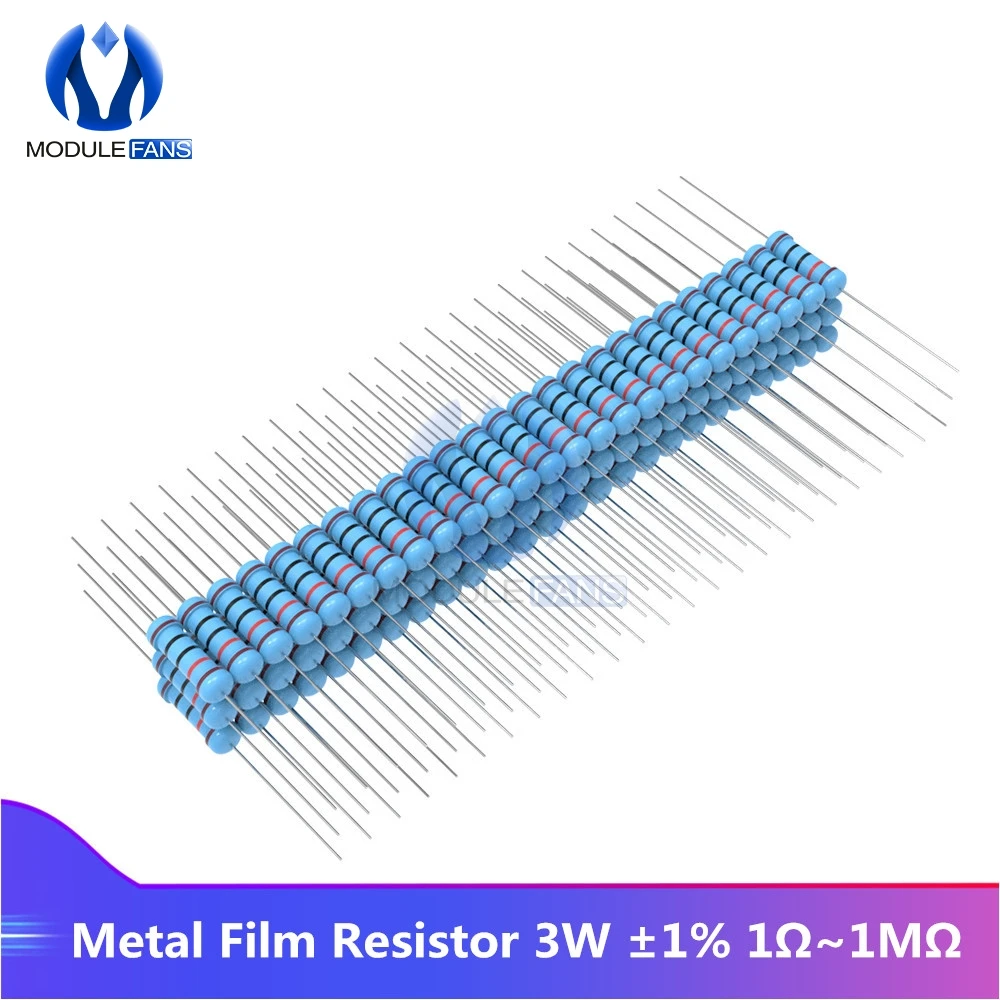 

100PCS Metal Film Resistor 1R-1M Ohm Resistance 1% +1% -1% 3W Diy Electronic