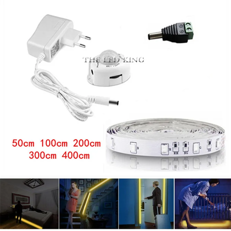 

DC 12V PIR Motion Sensor LED Cabinet light 1m 2m 3m SMD 2835 LEDS trip tape Under Bed lamp For Closet Stairs Hallway with power
