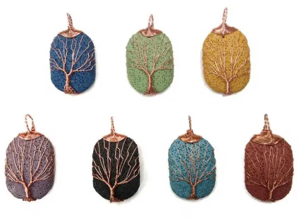 

Batch Lava Rock Tree of Life Pendants with Copper Wire,round-evil-egg-retangle -horse eye-heart Unique Pendants, Hand Made 10pcs