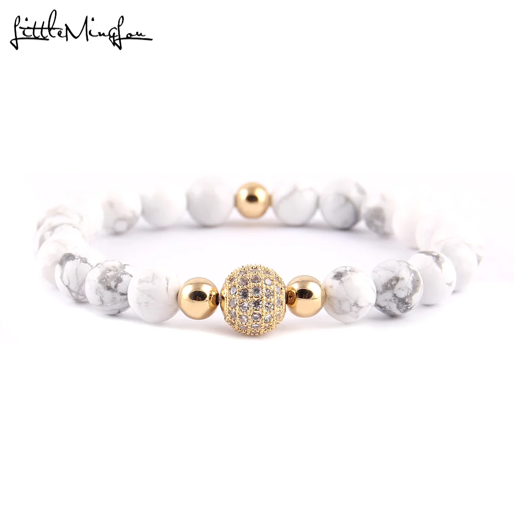 

WML 8mm White bead Men Bracelet Luxury pave CZ Ball Charm Bracelets & Bangles for men Jewelry