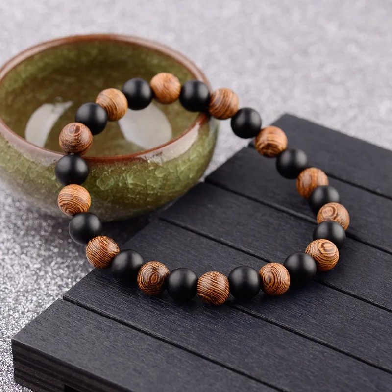 DOUVEI Ethinc Йога Дерево и черный камень бусины браслеты для мужчин медитация Yinyang эластичный браслет для женщин молитва ювелирные изделия ABJ036