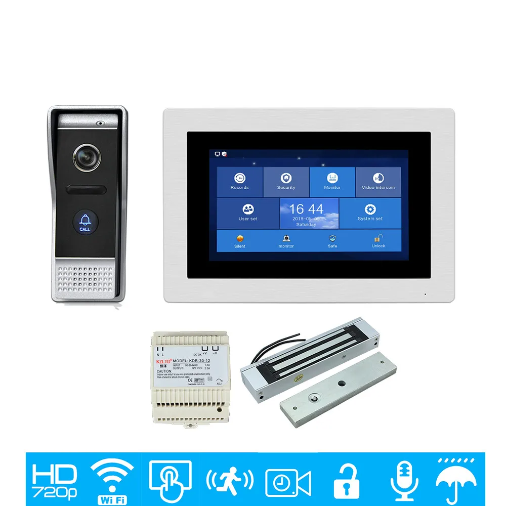 

Free Shipping 720P AHD WIFI IP 7" Touch Screen Video Intercom Door Phone Record Kit DIN Rail Power Supply Unlock Magnetic Lock