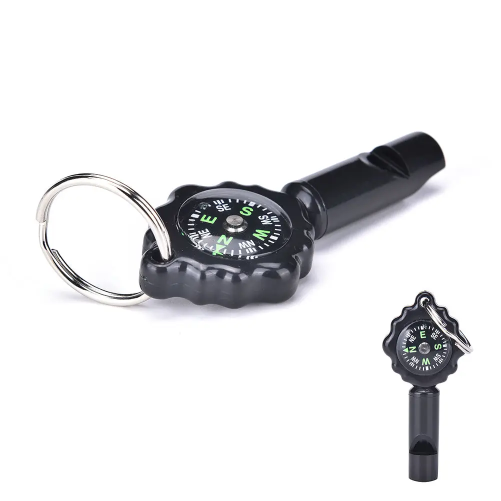 

12 in 1 Whistle Keychain Compass for Outdoor Camping Hiking Useful Tools Black color Wholesale