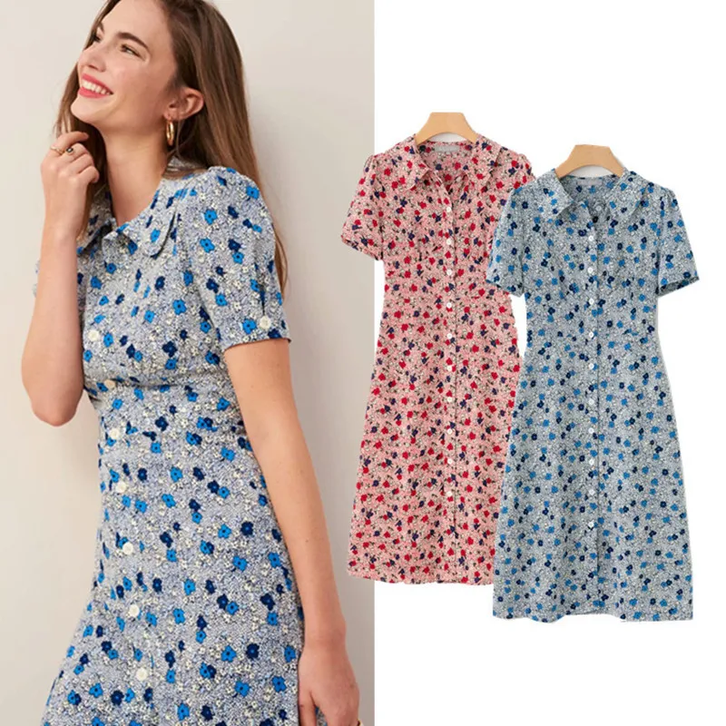 

New Women Dress Summer Flower Floral Print Short Sleeve Elegant Slim Long Dress