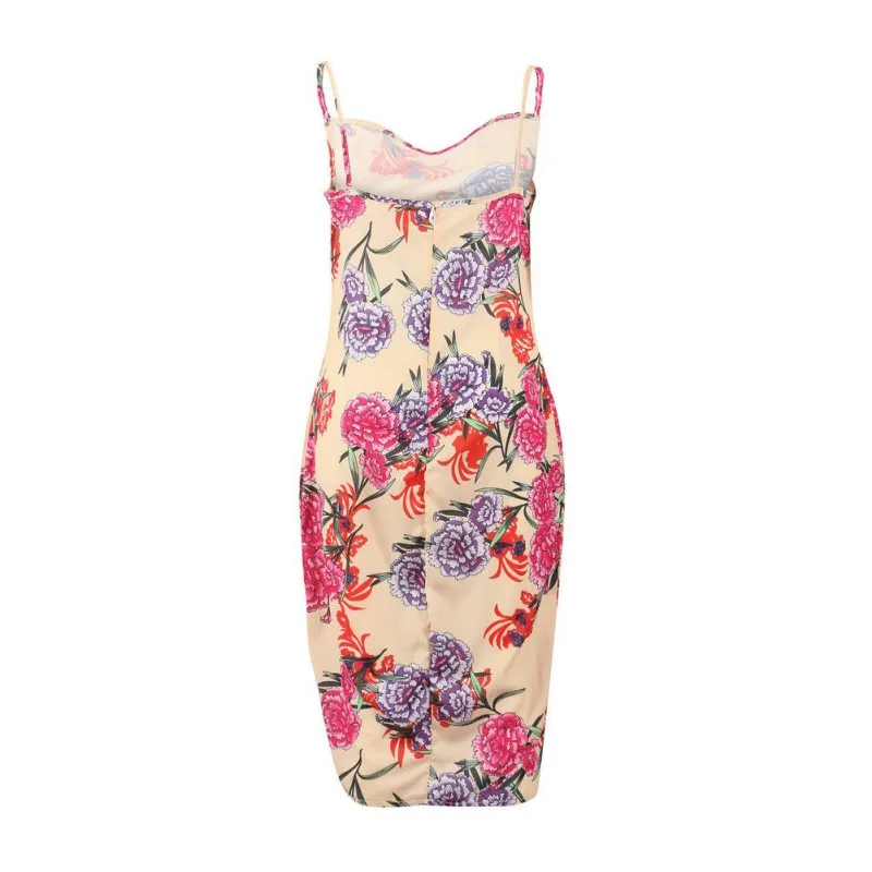 Women s Summer Short Sleeve Floral Print Dress Sexy V Neck Bodycon Dresses Female Spaghetti Strap Dress Vestidos