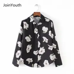 JoinYouth Для женщин Цветочный принт Dolphin Hem блуза черная Осенняя Женская с длинным рукавом женская рубашка