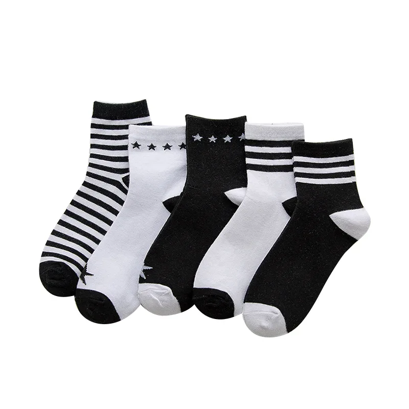 5 пар/лот женские носки японский harajuku Звезда полосатые носки дышащие предотвращают вонючие хлопковые носки женские белые черные оптовая