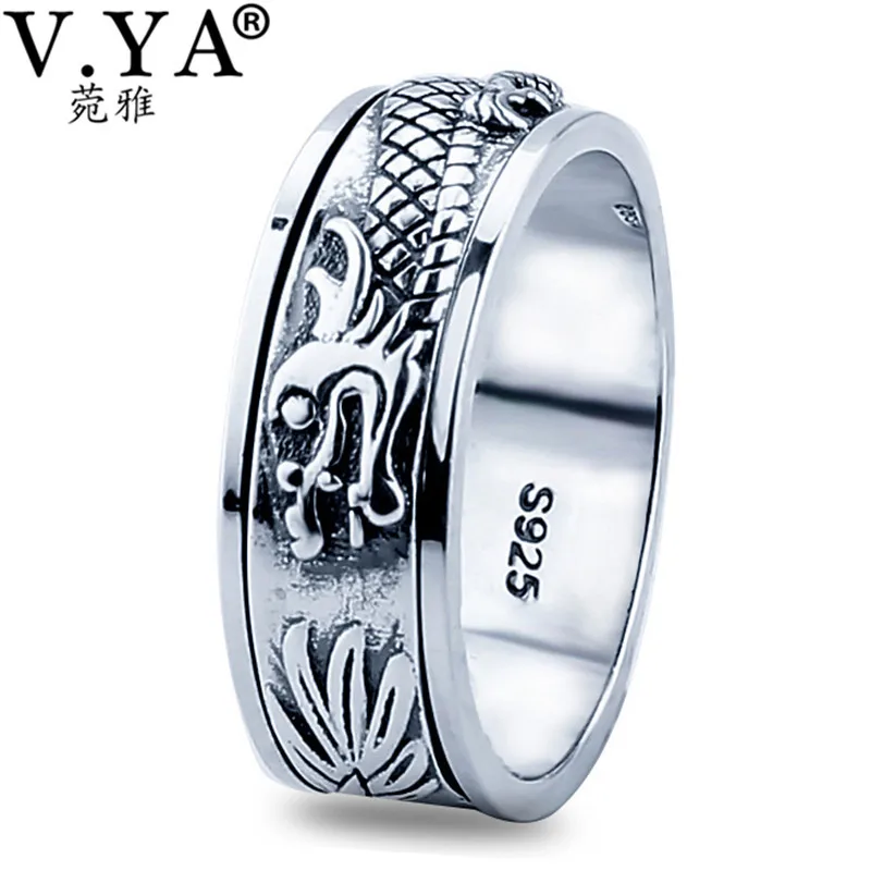 

V.YA New Arrival 925 Sterling Silver Dragon Rings for Men Male Rotatable Design Thai Silver Jewelry Hot Sale
