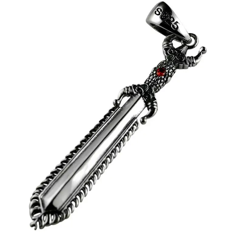 

925 Sterling Silver Garnet Jewelry Sword Pendant (HY)