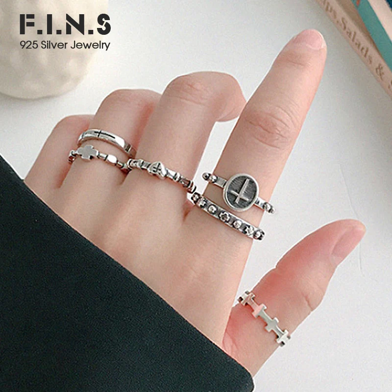

F.I.N.S Personality Vintage 925 Sterling Silver Rings Stackable Cross Finger Ring Silver 925 Open Punk Female Ring Fine Jewelry
