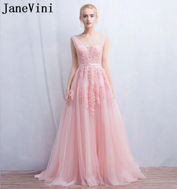 JaneVini Sexy Pink Bridesmaid Dress Panjang Party Wedding