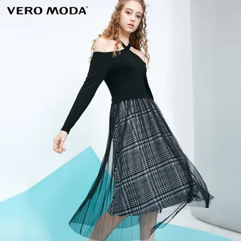 

Vero Moda Women's Ins Style Gauzy Splice Off shoulder Lace-up Dress | 31847D504