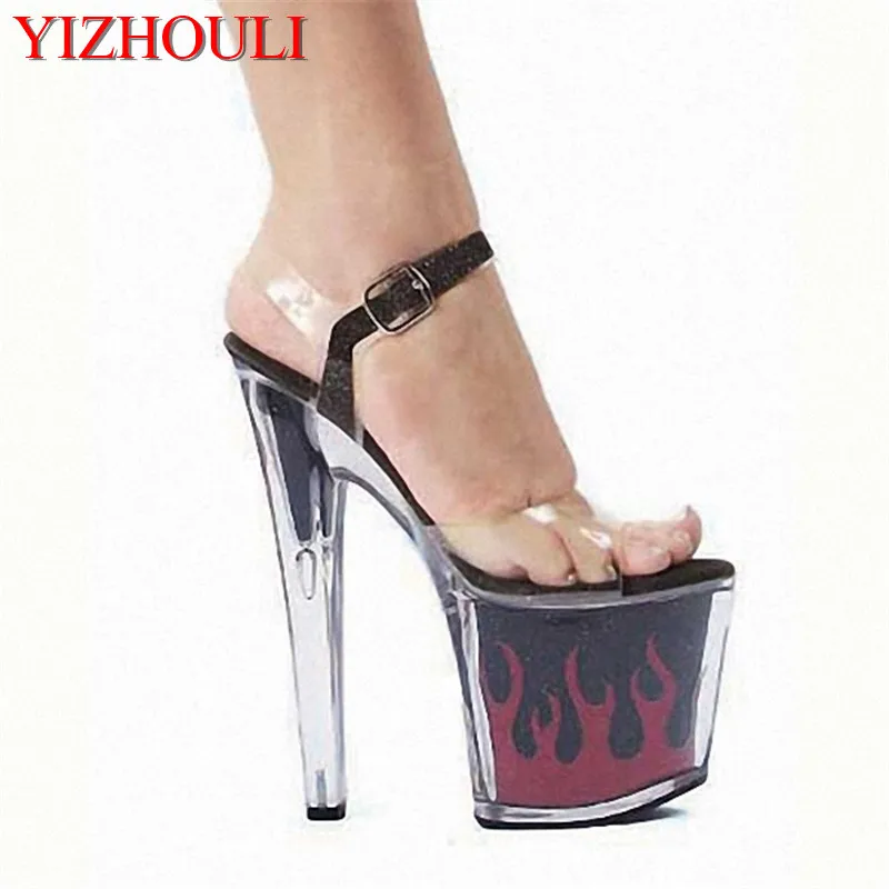

Hot 7 inch sexy clear Gorgeous High Heels flame platform crystal shoes 17cm women Exotic Dancer high shoes