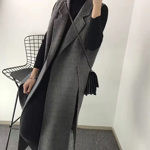 2018 Sale Real Women Vest Winter Loose Casual Suit Collar Long Fork Vest Sleeveless Jacket Autumn And Split Waistcoats Female