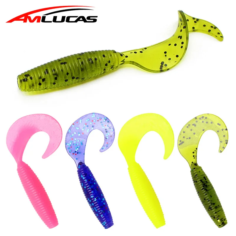

Amlucas 6pcs Fishing Soft Lures 70mm 3.3g Curly Tail Grub Artificial Bait Soft Worm Rubber Fish Predator Tackle Wobblers WW1024