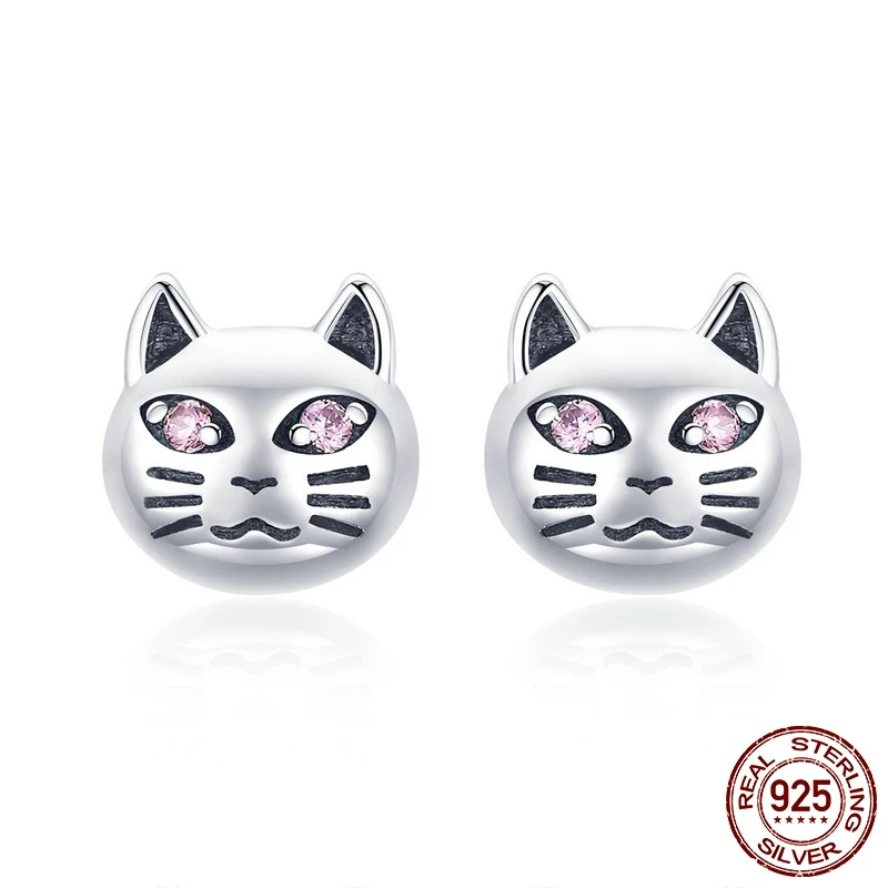 

MYBEBOA Authentic 925 Sterling Silver Vintage Sticky Cat Small Stud Earrings for Women Sterling Silver Jewelry Gift