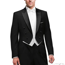 Изготовленное на заказ пальто с ласточками Черные смокинги с черным сатиновым на заостренный лацкан(куртка+ брюки