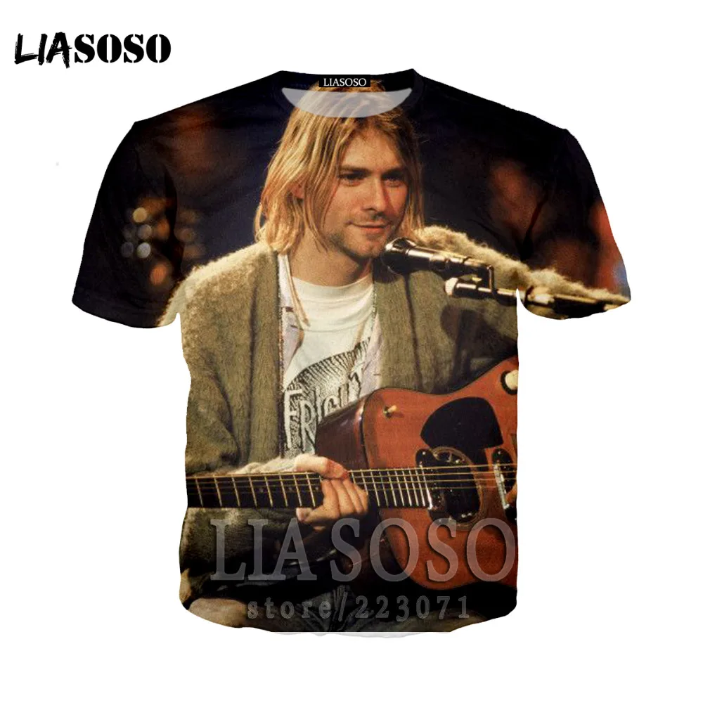 

LIASOSO Kurt Donald Cobain T-Shirt 3D Print Tshirt Musicali di Fama Creatori di Seta Tessuto Art Poster Immagine Pittura ku13