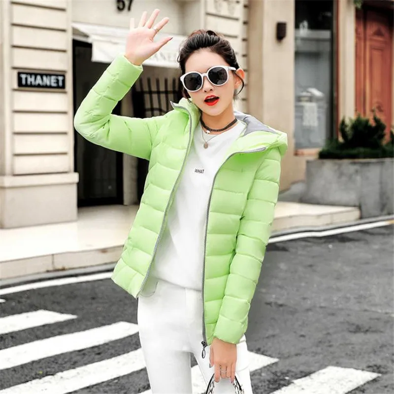 2018 Winter Jacket Women Plus Size Women Parka Thick Outerwear Solid Hooded Coat Short Female Slim Cotton Padded Basic Tops D212