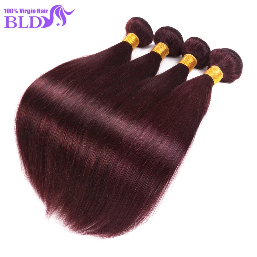 

beauty Love Grade 7A Brazilian Virgin Hair Straight 4Bundles #99J Red  Wine Hair Extensions 10"-30"inches Brazilian Hair