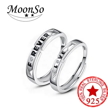 

Solid Real CZ 925 Sterling Silver couple double promise rings for women pair set Punk Gothic R1530S