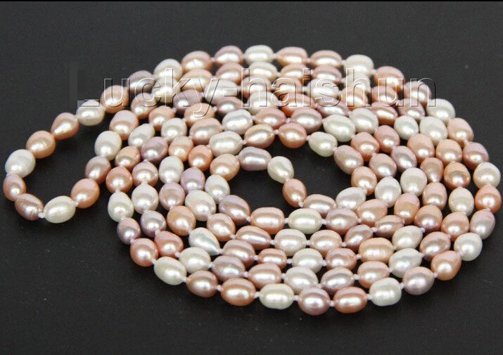 

>@@@@@ D89 > AAA 46" 11mm rice Multicolor white pink purple pearls necklace j10058 a -Top quality free shipping