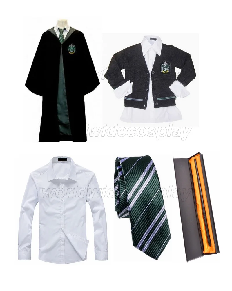 

Free Shipping Harry Slytherin Cosplay Robe Sweater Shirt Necktie Draco Malfoy Magic Wand for Halloween and Christmas