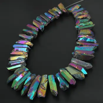 

Rainbow Mystic Titanium Quartz Spike Beads Pendants strand,Graduated Rough Raw Crystals Top Drilled Briolette Beads DIY Necklace