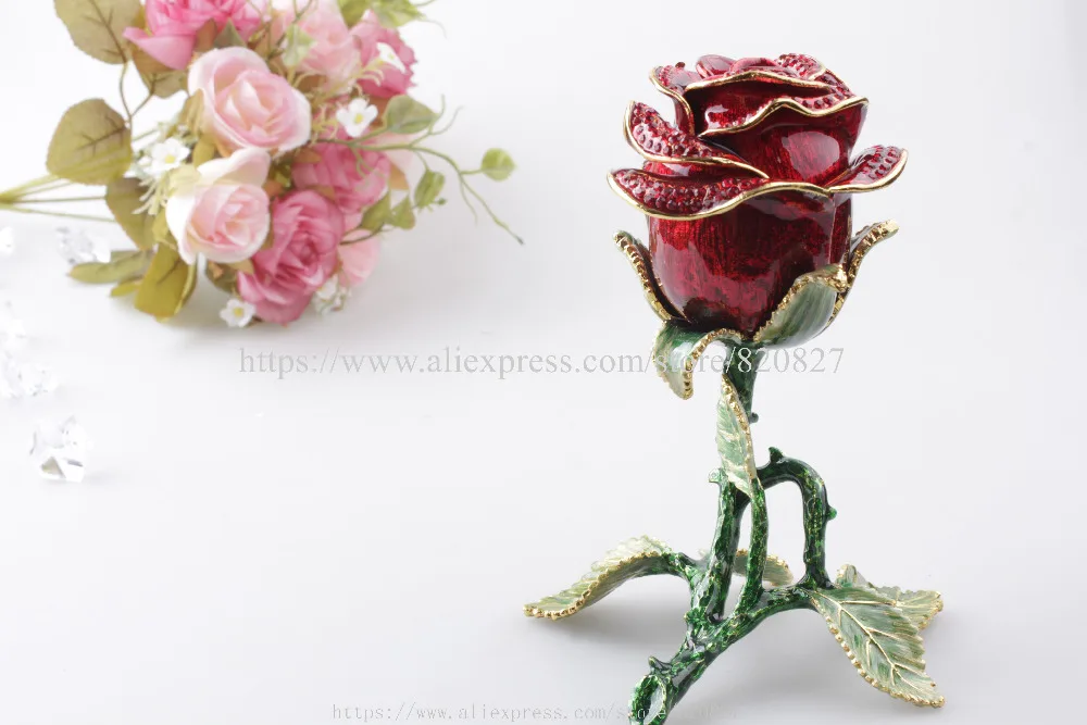 Red Rose Valentine Jewelry Ring Earring Trinket Gift Box Case Red Rose Large Ring Box Single Rose Keepsake Trinket Box Figurine