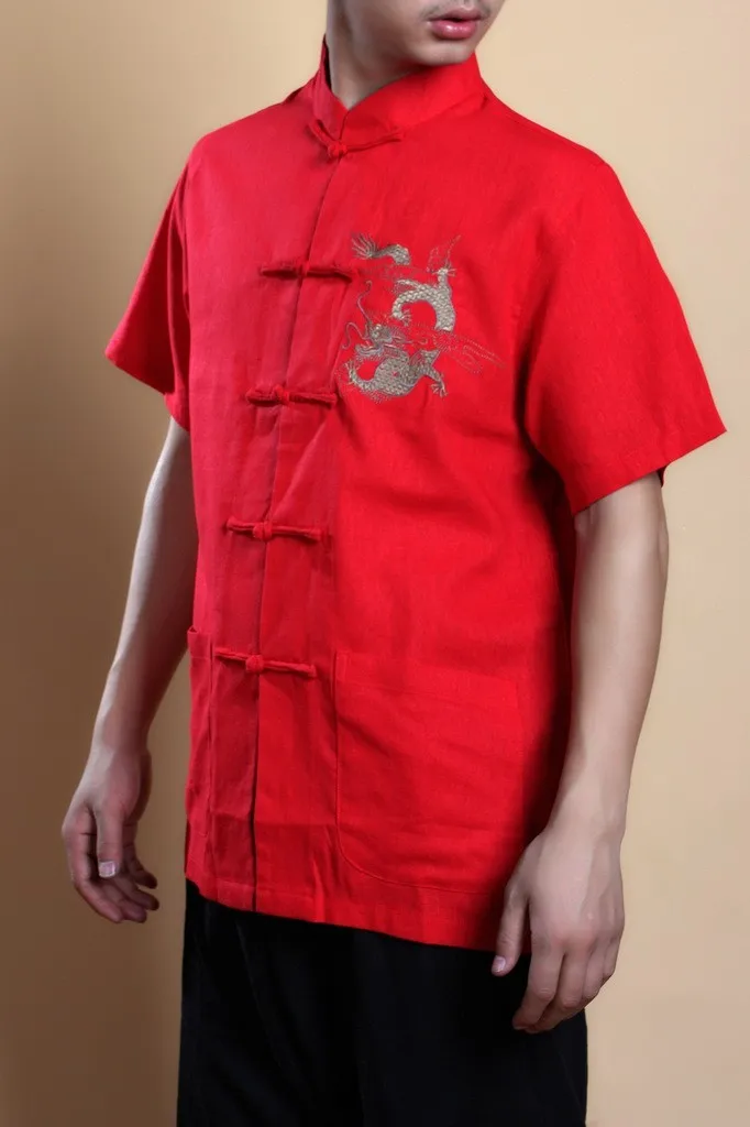 Черный китайский Для мужчин крыло Chun Кунг-Фу рубашка Топ с коротким рукавом Тан костюм Винтаж одежда с вышивкой Размеры размеры s m l xl XXL, XXXL