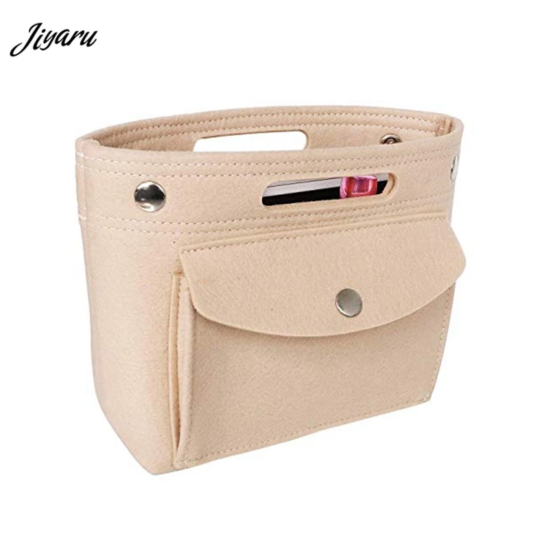

Women Cosmetic Bag Portable Travel Organizer Multi-pockets Cosmetic Case Felt Cloth Insert Bag Makeup Organizer for Handbag