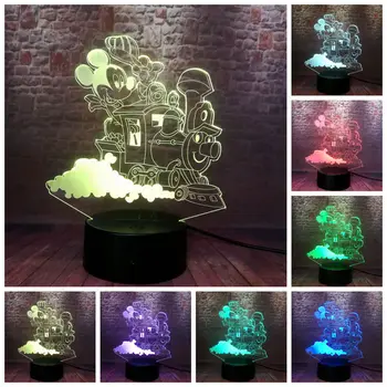

Train Mickey Anime Figure 3D Nightlight LED 7 Colors Changing Light Mickey Mouse Cartoon Figuras Model Toys for Baby