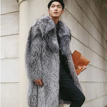 

2019 New Streetwear Overcoats Imitation Fur Coat F Long Coat Male Warm Winter Jacket Men Silver Fur Plus Size 5XL 6XL