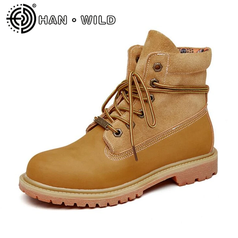 

Outdoor Men Martin Boots 100% Genuine Leather Brand Ankle Boots Yellow Tooling Boots For Men Lace Up Motorcycle Boots Couples