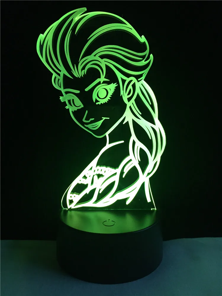 3D LED девочка Эльза Анна свет лед Снежная королева настольная лампа ребенок