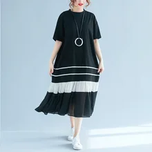 Новинка года; летнее Плиссированное женское Хлопковое платье с коротким рукавом в стиле пэчворк; Цвет черный, красный