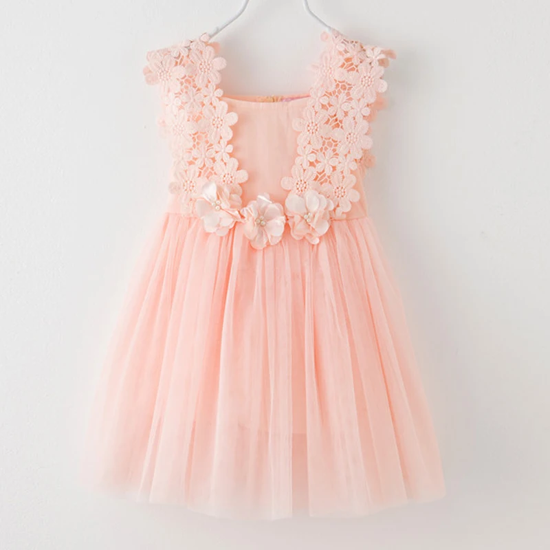 

Girls Dress New Summer lace Girls Clothes Pink Applique Princess Dress Children Summer Clothes Baby toddler clothing fall 2t-6