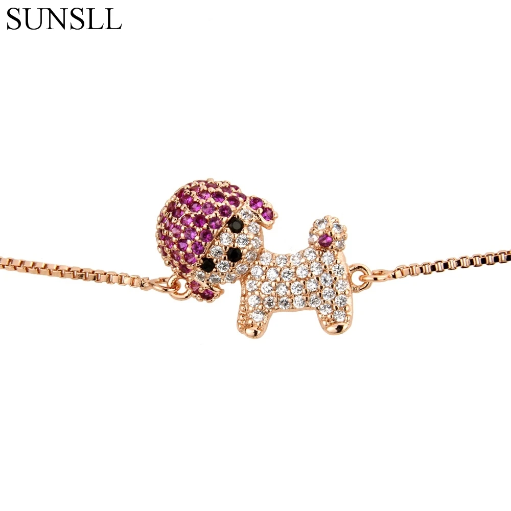 

SUNSLL 4 Color Copper Red And White Cubic Zirconia Dog Shape Bracelets Women's Fashion Jewelry Pulseira Feminina